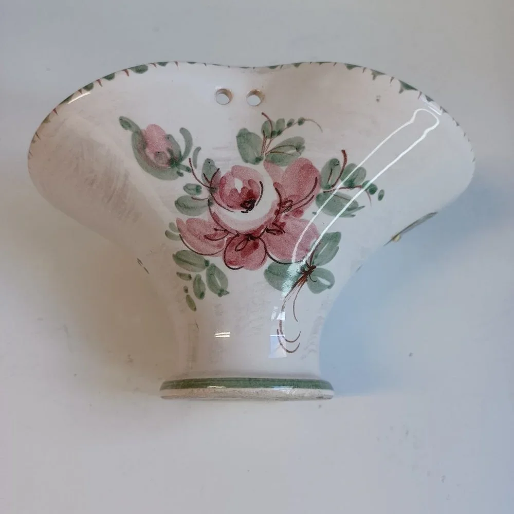 Vintage Ulmer Keramik Basket and Dish Hand Painted Floral Pottery Missing Handle